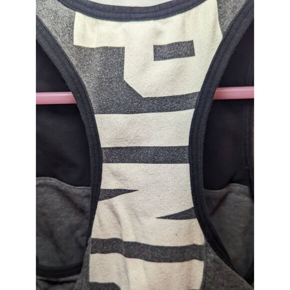 Victoria's Secret Pink Logo Racerback Bra/Crop Top Gray Black Women Size Small - Picture 11 of 13